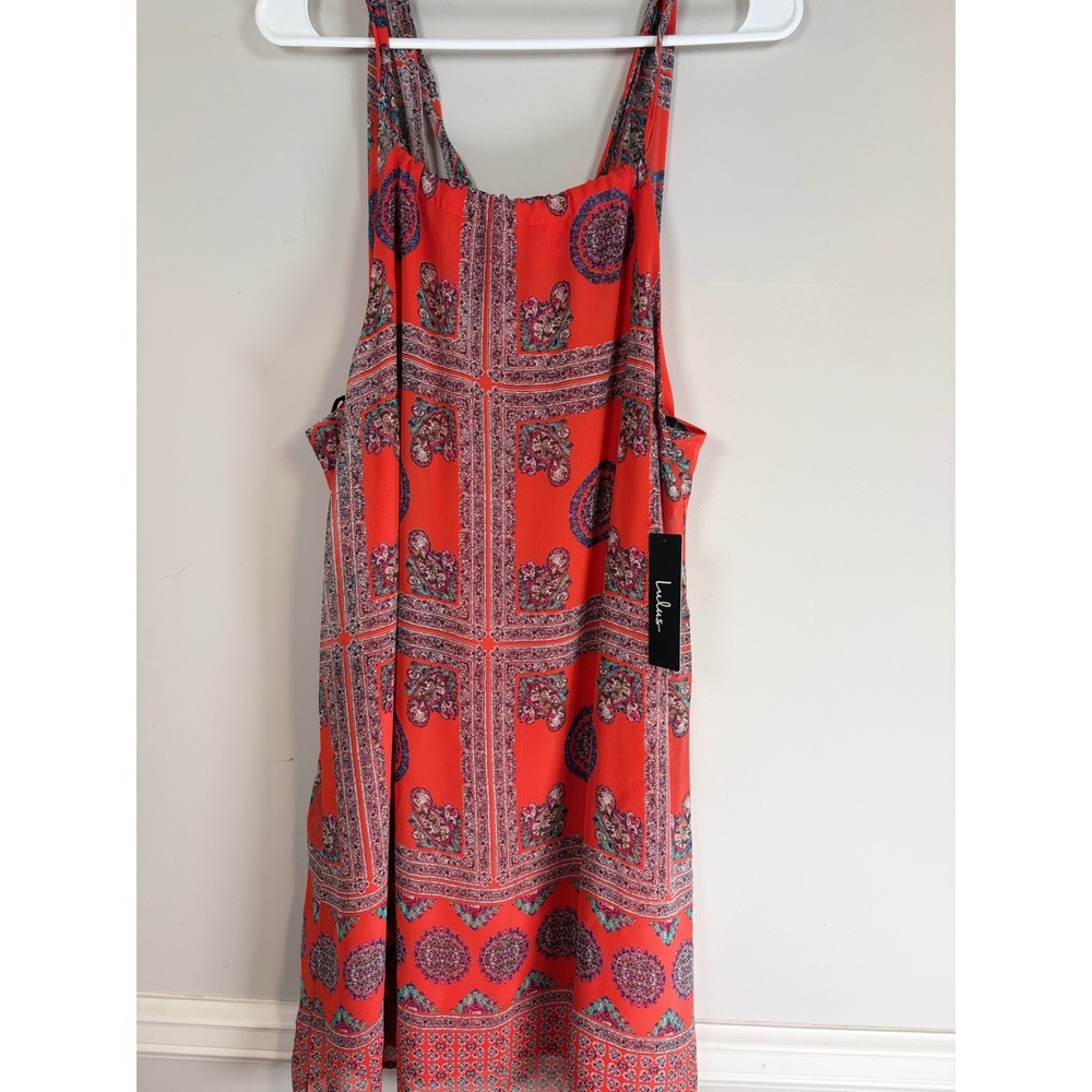 Lulus Red Paisley Print Mini Dress Boho Halter Neck Open Back Sleeveless Medium
